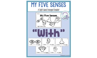 Sight Word Emergent Reader: My Five Senses Printable Booklet | "with" sight word