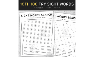 Sight Words Games: Word Search, 10th 100 Fry Words, [SET 6]