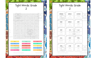 Sight Words Grade 2 word search, scramble and crossword puzzle