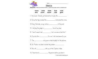 Silent E Fill in the Blanks Worksheet