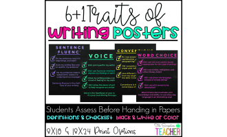 Simple/Modern Secondary 6 + 1 Traits of Writing Posters-Grades 6-12