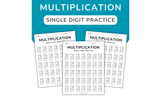 Single Digit Multiplication Worksheets, 1 Digit by 1 Digit with Grids