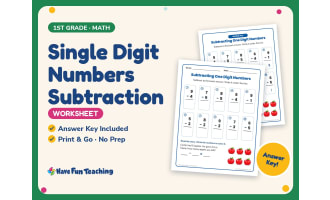 Single Digit Numbers Subtraction Worksheet – 1st Grade Math Practice