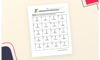 Single Digit Numbers Subtraction Worksheet