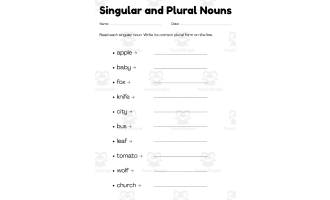 singular and plural nouns worksheet grade 5 with answers