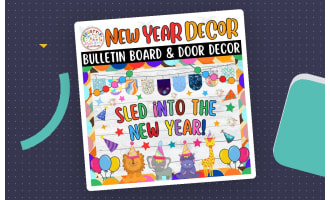 Sled into the New Year! New Year Bulletin Board & Door Decor Kit