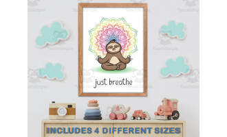 Sloth Meditating Rainbow Mandala Just Breathe Poster