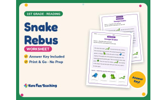 Snake Rebus Worksheet – 1st Grade Animals & Fluency Practice