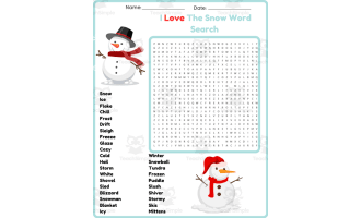 SNOW DAY Winter Word Search Puzzle Worksheet - 3rd 4th 5th 6th Grade