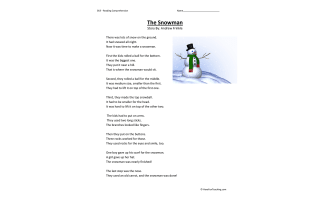 Snowman Reading Comprehension Worksheet