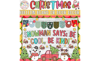 Snowman Says Be Cool: Retro Christmas Bulletin Board or Door Decor Kit