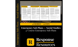 Social Studies Emergency Sub Plans BUNDLE - 4 Courses, 20 Days No Prep