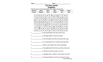 Solar System Word Search Worksheet