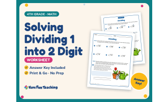 Solving Dividing 1 into 2 Digit Worksheet – 4th Grade Division