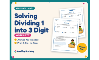 Solving Dividing 1 into 3 Digit Worksheet – 4th Grade Division
