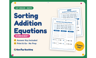 Sorting Addition Equations Worksheet – 1st Grade Math Practice