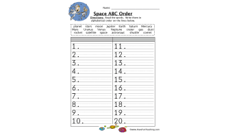 Space Alphabetical Order Worksheet