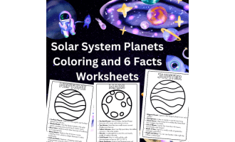 Space Solar System Planets Coloring and 6 Facts Worksheets