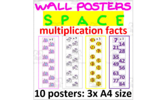 SPACE THEMED WALL POSTERS | MULTIPLICATION MATH FACTS version 1 | 3x A4 sized