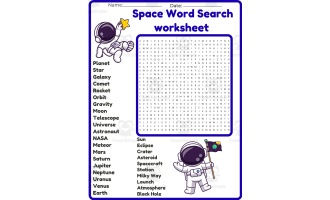 Space Word Search worksheet activity