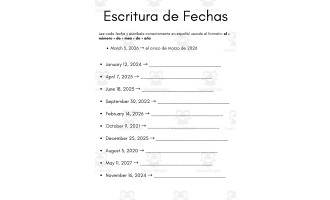 Spanish Date Writing Worksheet - Escritura de Fechas
