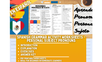 Spanish Grammar Activity - Personal Subject Pronouns - Spanish Only