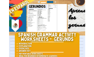 Spanish Grammar Activity Worksheets - Gerunds - Spanish Only
