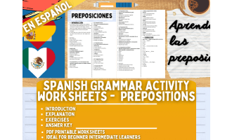 Spanish Grammar Activity Worksheets - Prepositions - Spanish Only
