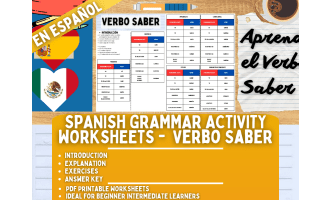 Spanish Grammar Activity Worksheets - Verb Saber - Spanish Only