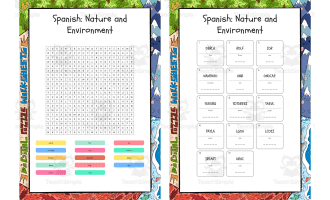 Spanish Nature and Environment word search, scramble and crossword puz