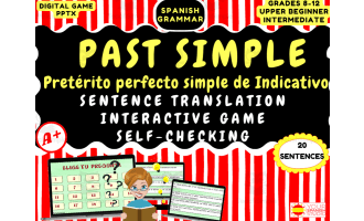 Spanish Past Simple digital sentence translation quiz 20 tasks