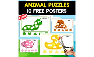 SPANISH PUZZLES OF ANIMALS | 10 EXERCISES