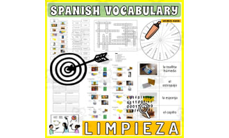 Spanish Vocabulary Flash Cards Crossword Wordsearch Anagram CLEANING
