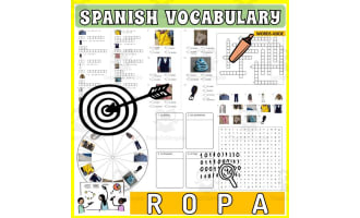 Spanish Vocabulary Flash Cards Crossword Wordsearch Anagram CLOTHES