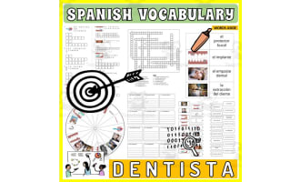 Spanish Vocabulary Flash Cards Crossword Wordsearch Anagram DENTIST