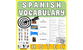 Spanish Vocabulary Flash Cards Crossword Wordsearch Anagram HOTEL
