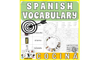 Spanish Vocabulary Flash Cards Crossword Wordsearch Anagram KITCHEN