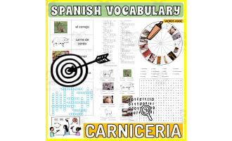 Spanish Vocabulary Flash Cards Crossword Wordsearch Anagram MEAT SHOP