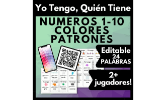 Spanish Vocabulary Game: Numbers 1-10, Colors, Patterns for 2+ Players