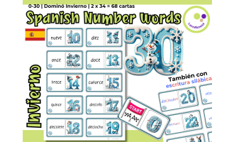 Spanish: Winter-Themed Numbers Domino Game: Fun Learning Spanish