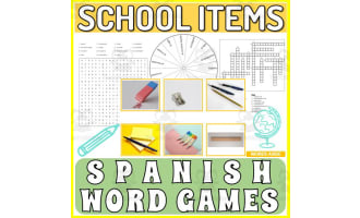 Spanish Word Games | Crossword Wordsearch Anagram | SCHOOL ITEMS