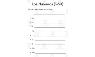 Spanish Write the Numbers Worksheet - Los Números (1–30)