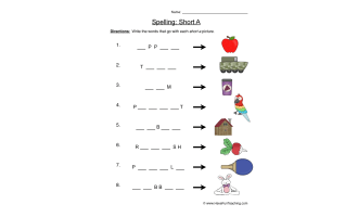 Spelling Short A Worksheet