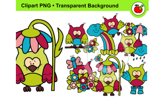 Spring Clipart – Owl Clipart, Flower Clipart, cute Owl PNG