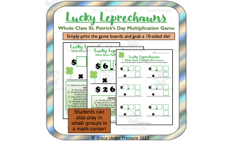 St. Patrick's Day Math Game: Multiplication Whole Class Jackpot Game