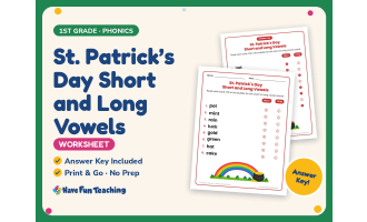 St. Patrick’s Day Short and Long Vowels Worksheet – 1st Grade Practice