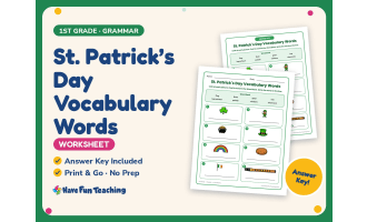 St. Patrick’s Day Vocabulary Words Worksheet – 1st Grade Spelling