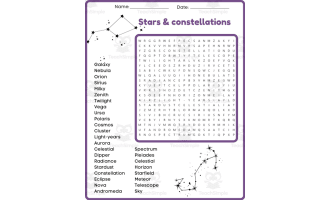 STARS & CONSTELLATIONS Word Search Worksheet Activity - 4th, 5th, 6th