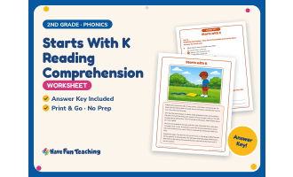 Starts With K Reading Comprehension Worksheet – 2nd Grade Alphabet