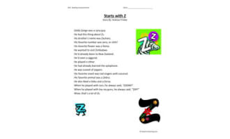 Starts With Z Reading Comprehension Worksheet